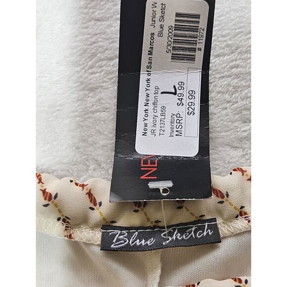 Blue Sketch Blouse Juniors Large Beige Sleeveless Sheer Floral Blouse Top - Picture 4 of 9